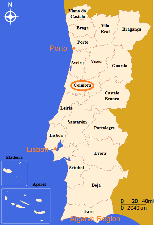 Map of Portugal and districts 