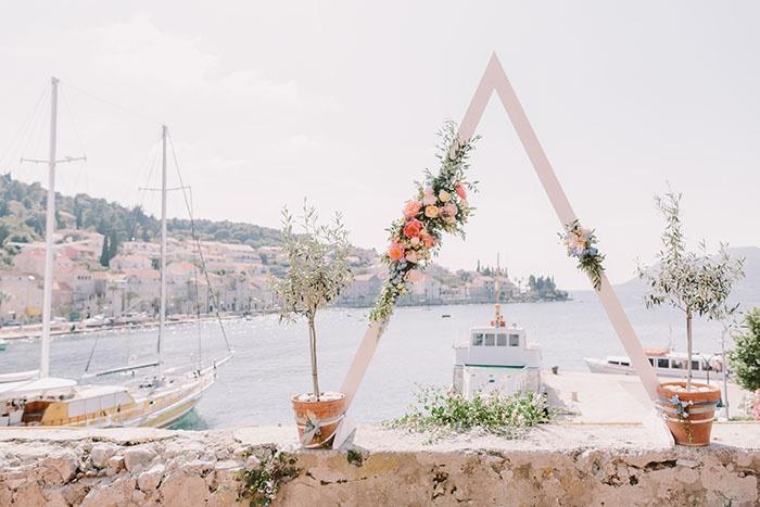 Triangle wedding arch with sea view, Croatia