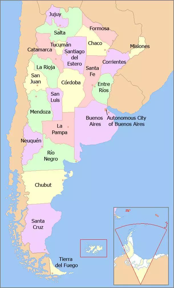 Map of Argentina with provinces names en