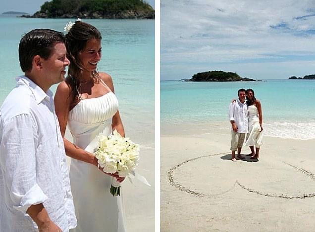 beautiful beaches of the USVI, with couple being married on the sand