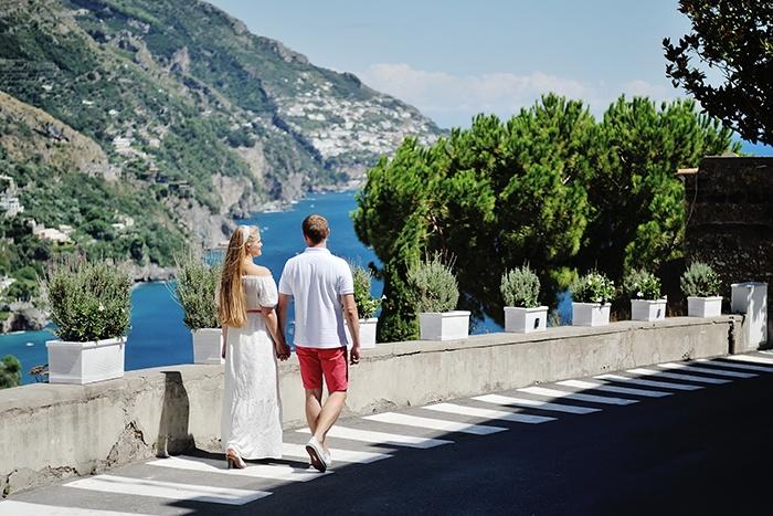 Couple on honeymoon in Positano, Amalfi Coast, Italy
