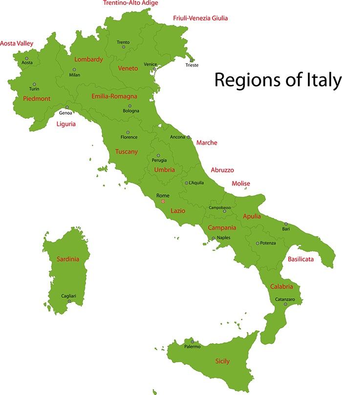 Map of Regions of Italy showing Tuscany region